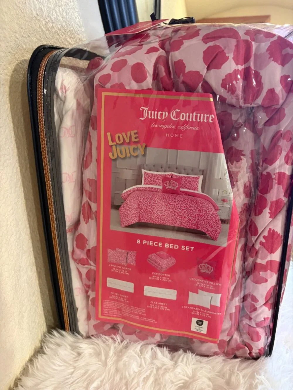 Juicy Couture Love Juicy Pink Leopard Queen 8 Pc Comforter Bed Set NWT
